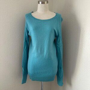 C&C Cashmere Sweater Boat Neck Ribbed Long Sleeve Lightweight Cosy Aqua Sz M